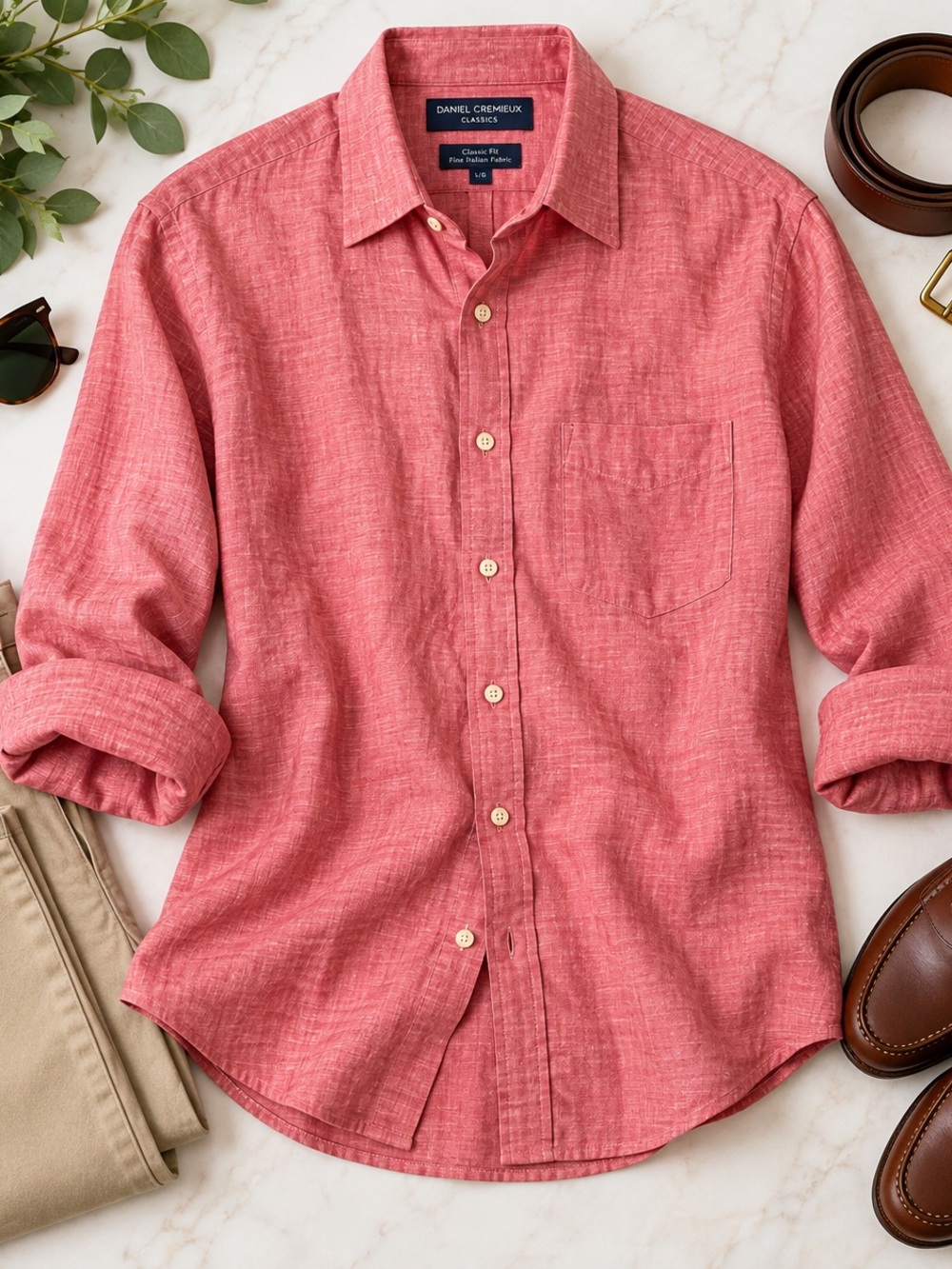 Daniel Cremieux Classics 100% Linen Pink Long Sleeve Shirt Men’s Large